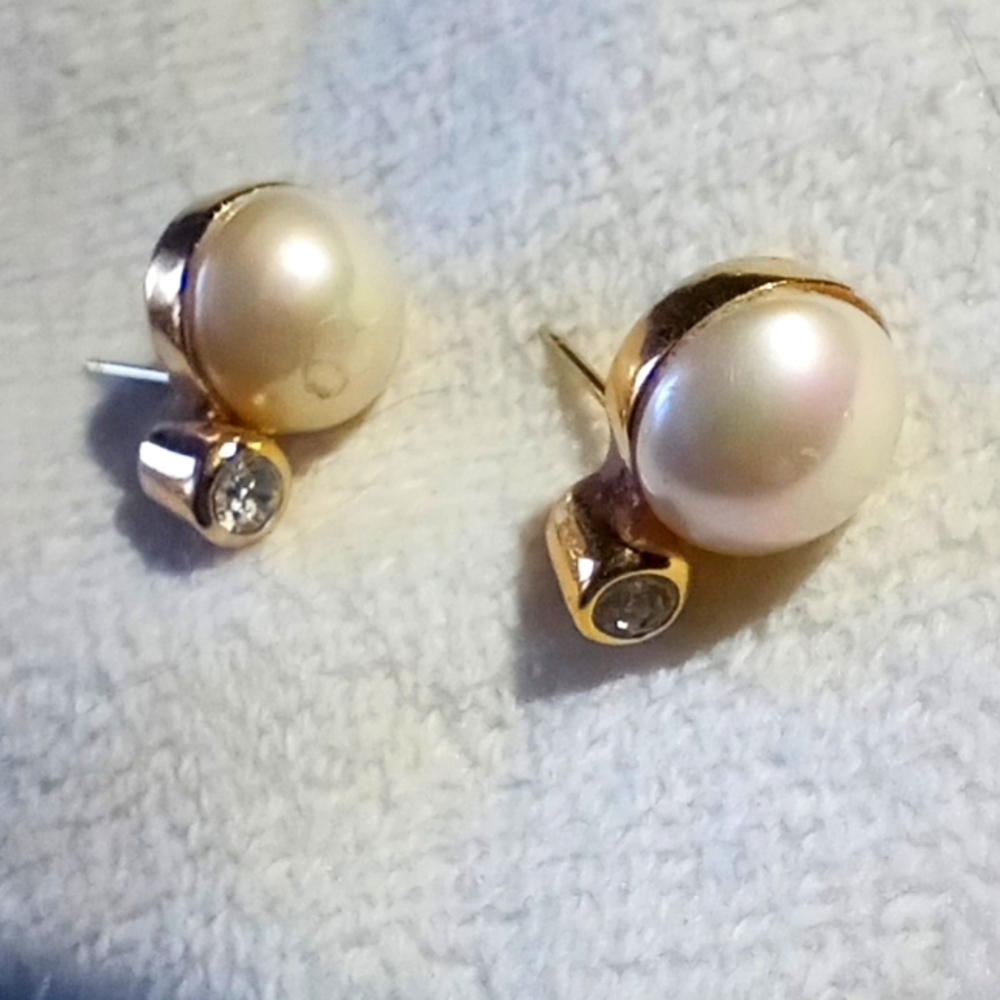 Dior Vintage Gold and Pearl Stud Earrings